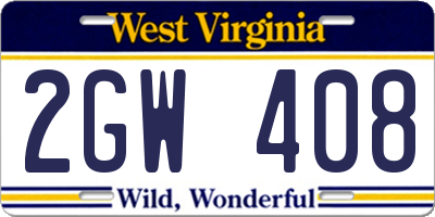 WV license plate 2GW408