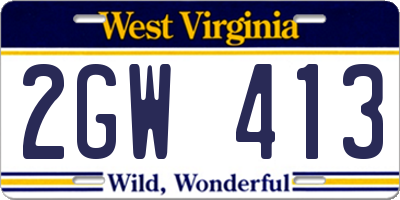 WV license plate 2GW413