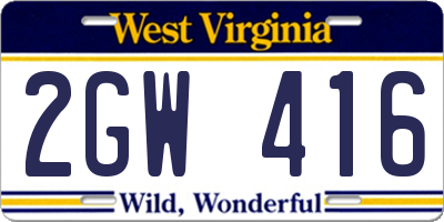 WV license plate 2GW416