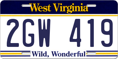 WV license plate 2GW419