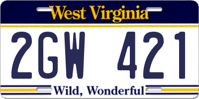 WV license plate 2GW421