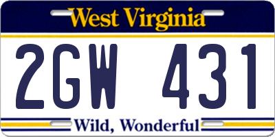 WV license plate 2GW431