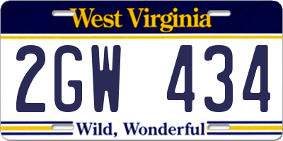 WV license plate 2GW434