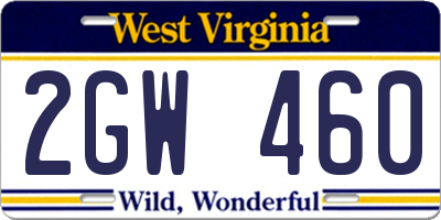 WV license plate 2GW460