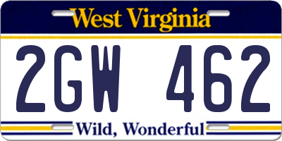 WV license plate 2GW462