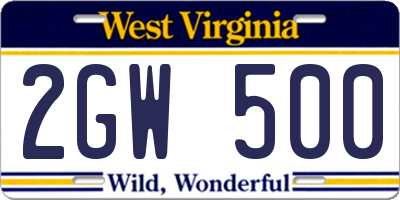 WV license plate 2GW500
