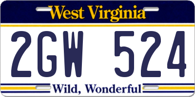 WV license plate 2GW524
