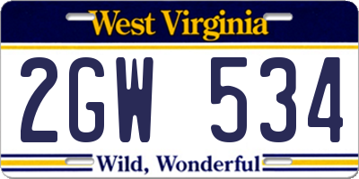 WV license plate 2GW534
