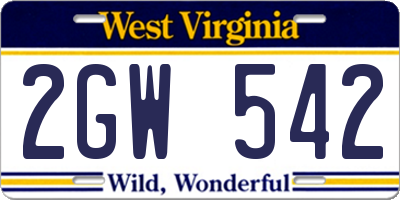 WV license plate 2GW542