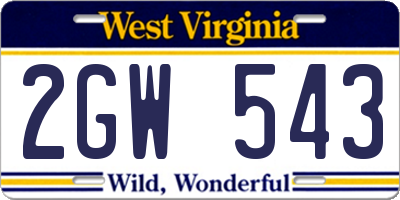 WV license plate 2GW543