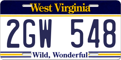 WV license plate 2GW548