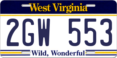 WV license plate 2GW553