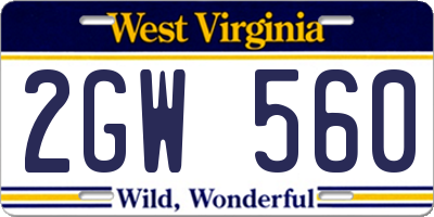 WV license plate 2GW560