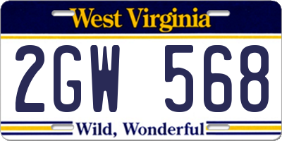 WV license plate 2GW568