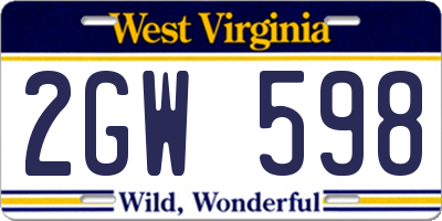 WV license plate 2GW598