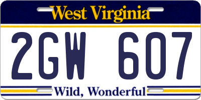 WV license plate 2GW607
