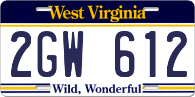 WV license plate 2GW612