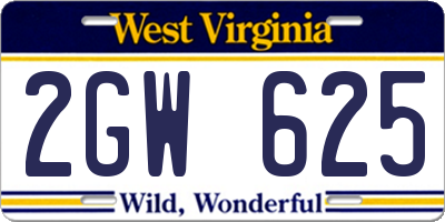 WV license plate 2GW625