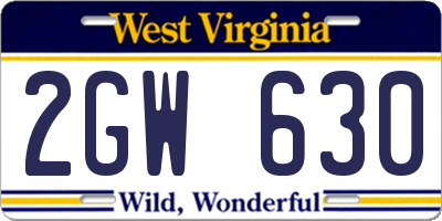 WV license plate 2GW630