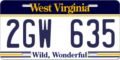 WV license plate 2GW635