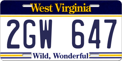 WV license plate 2GW647