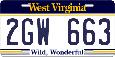 WV license plate 2GW663