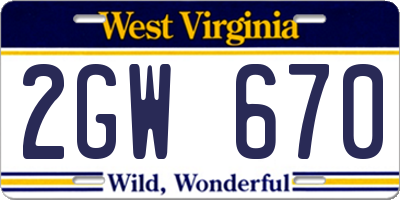 WV license plate 2GW670