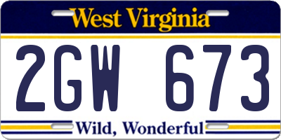 WV license plate 2GW673