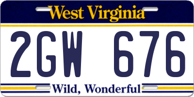 WV license plate 2GW676