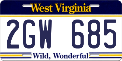WV license plate 2GW685