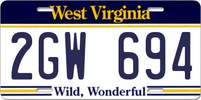 WV license plate 2GW694