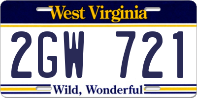 WV license plate 2GW721