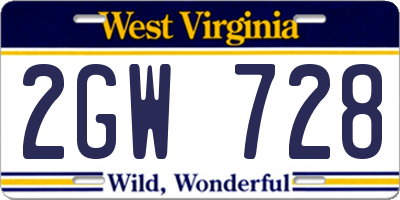 WV license plate 2GW728
