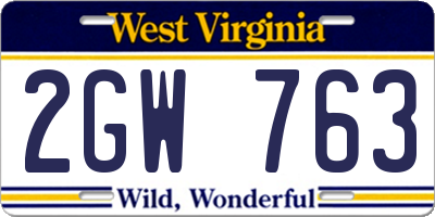 WV license plate 2GW763