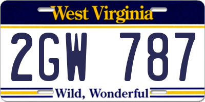 WV license plate 2GW787