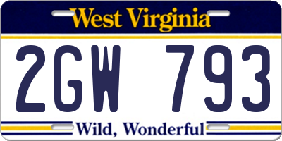 WV license plate 2GW793