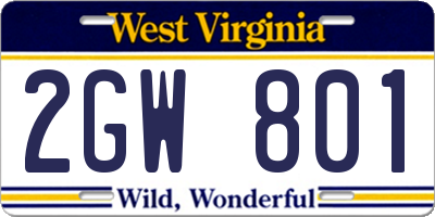 WV license plate 2GW801