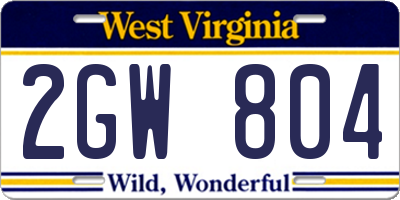 WV license plate 2GW804