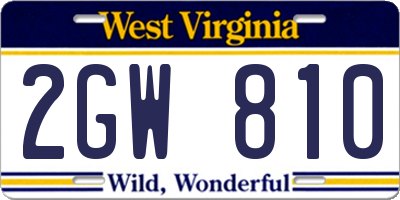 WV license plate 2GW810
