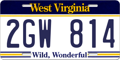 WV license plate 2GW814