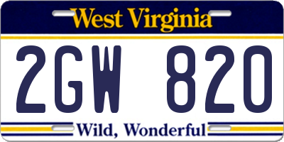 WV license plate 2GW820