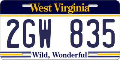 WV license plate 2GW835