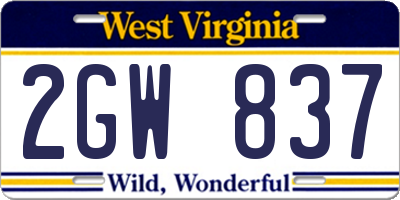 WV license plate 2GW837