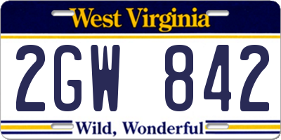WV license plate 2GW842
