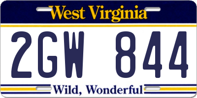 WV license plate 2GW844