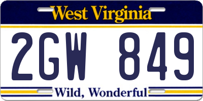 WV license plate 2GW849