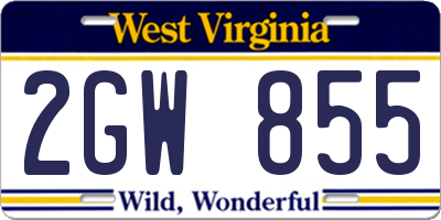 WV license plate 2GW855