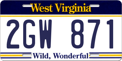 WV license plate 2GW871