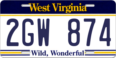 WV license plate 2GW874