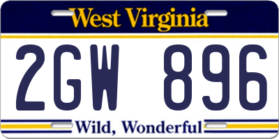 WV license plate 2GW896